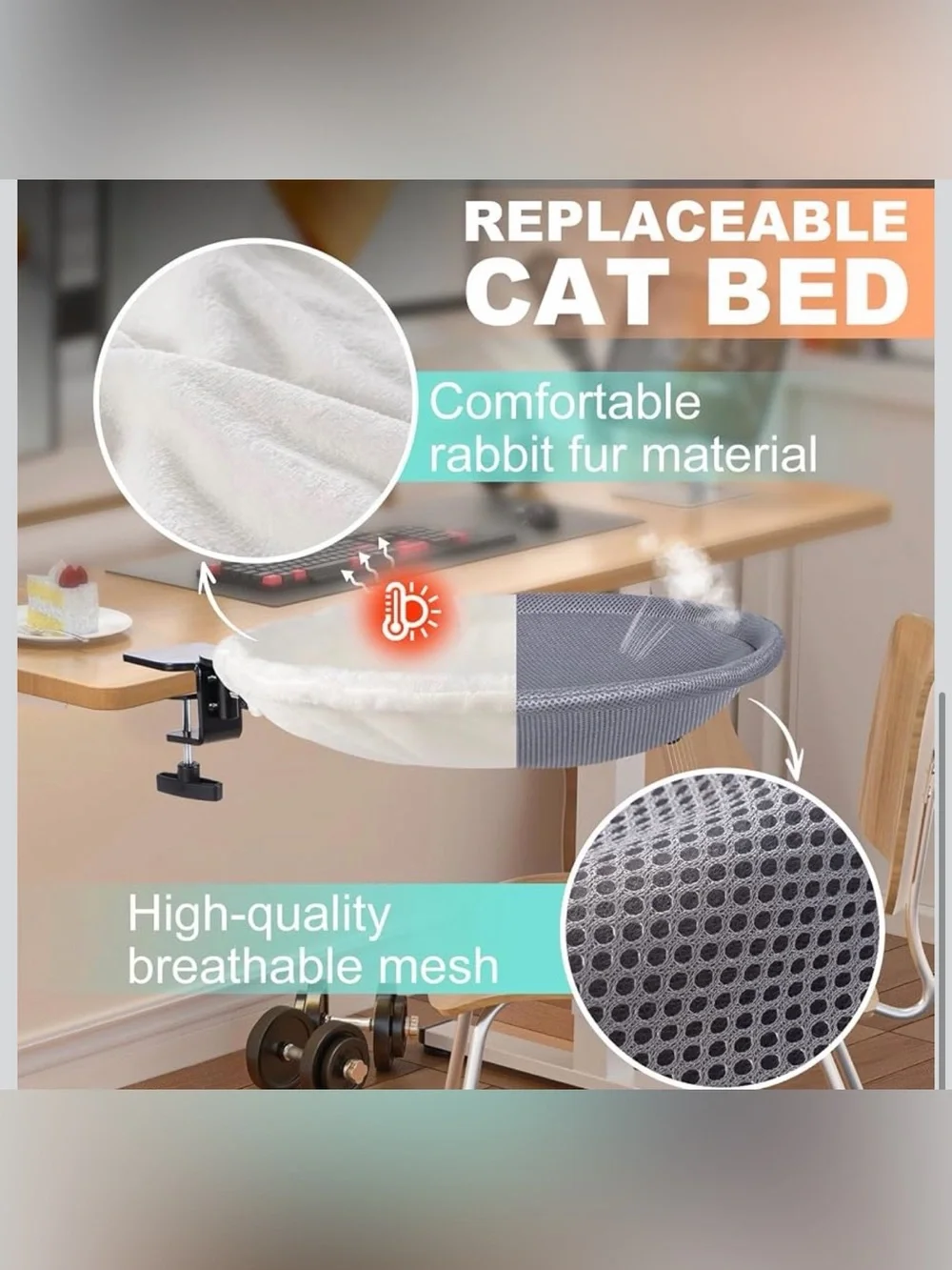 Cat Desk Bed nest 180° Rotating soft desk attachment